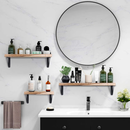 Rustic Wood Floating Shelves Set of 3 for Decorative Wall Storage in Bedroom, Bathroom, Living Room, Kitchen, Office, and Laundry Room