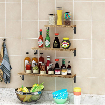 Rustic Wood Floating Shelves Set of 3 for Decorative Wall Storage in Bedroom, Bathroom, Living Room, Kitchen, Office, and Laundry Room