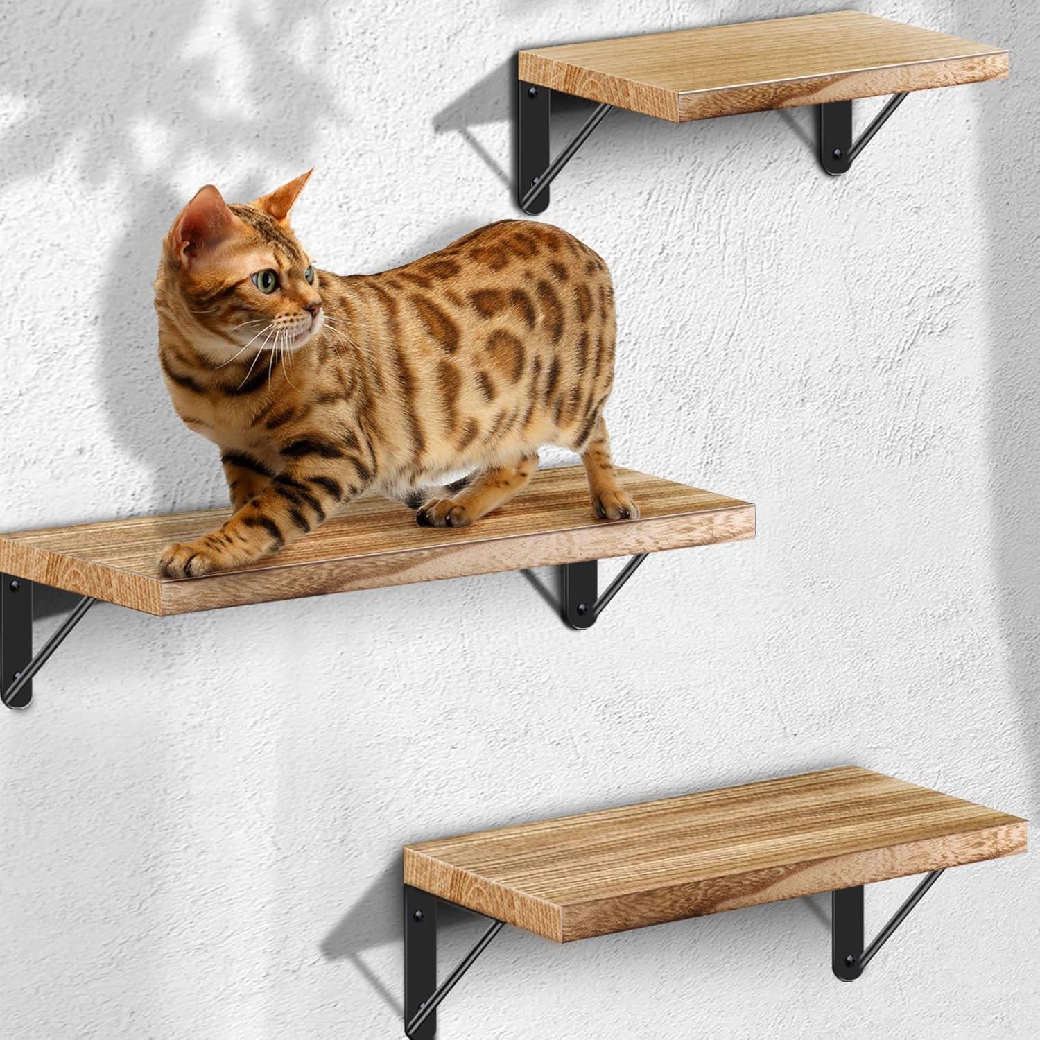 Rustic Wood Floating Shelves Set of 3 for Decorative Wall Storage in Bedroom, Bathroom, Living Room, Kitchen, Office, and Laundry Room