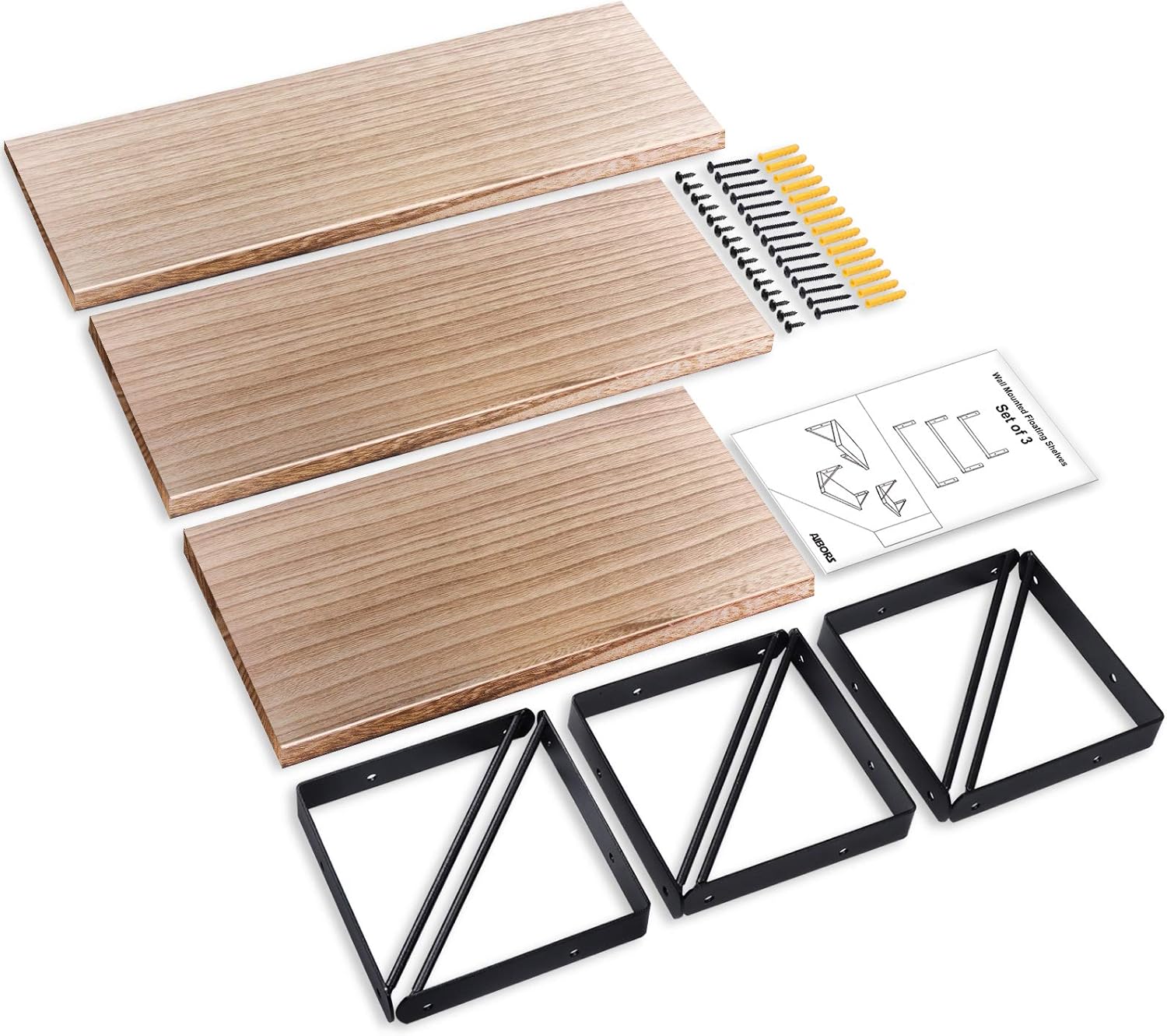 Rustic Wood Floating Shelves Set of 3 for Decorative Wall Storage in Bedroom, Bathroom, Living Room, Kitchen, Office, and Laundry Room