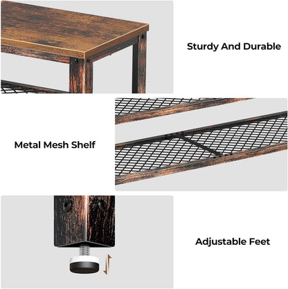 Shoe Bench, 3-Tier Shoe Rack, 40” Storage Entry Bench with Mesh Shelves Wood Seat, Rustic Foyer Bench for Hallway Front Door, Doorway, Living Room, Mudroom, Steel Frame, Rustic Brown